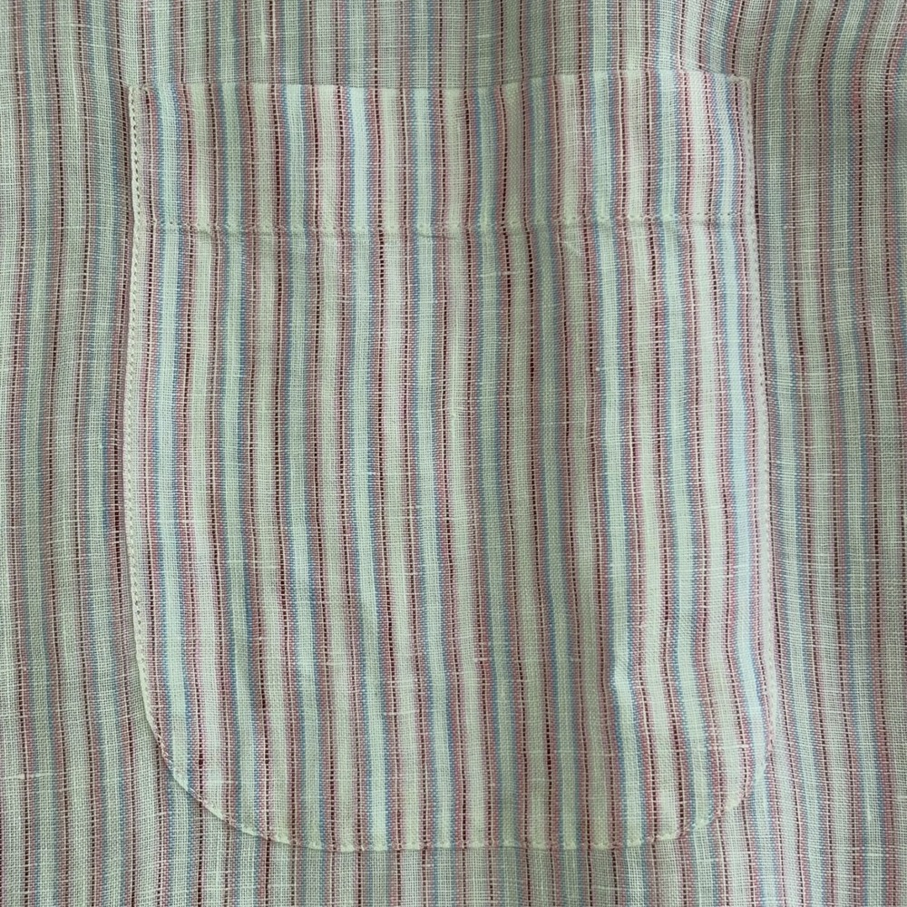 Loro Piana 100% Linen Shirt Mens XL 17 43 Long Sleeve Pink Pastel Striped Italy - Picture 7 of 11